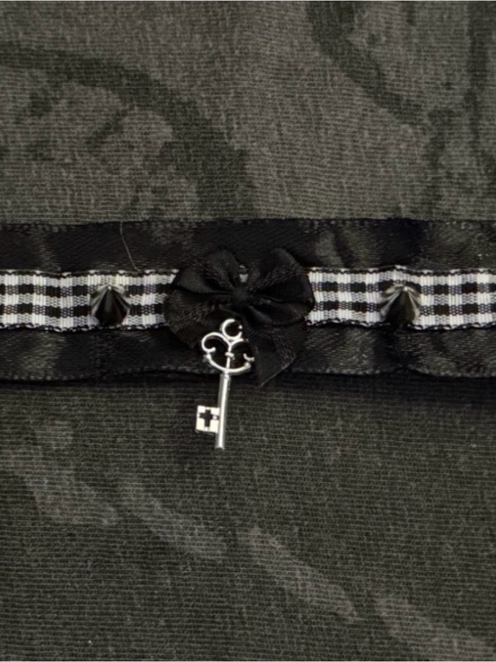 Black Gingham Ribbon Key Charm Trim Bracelet